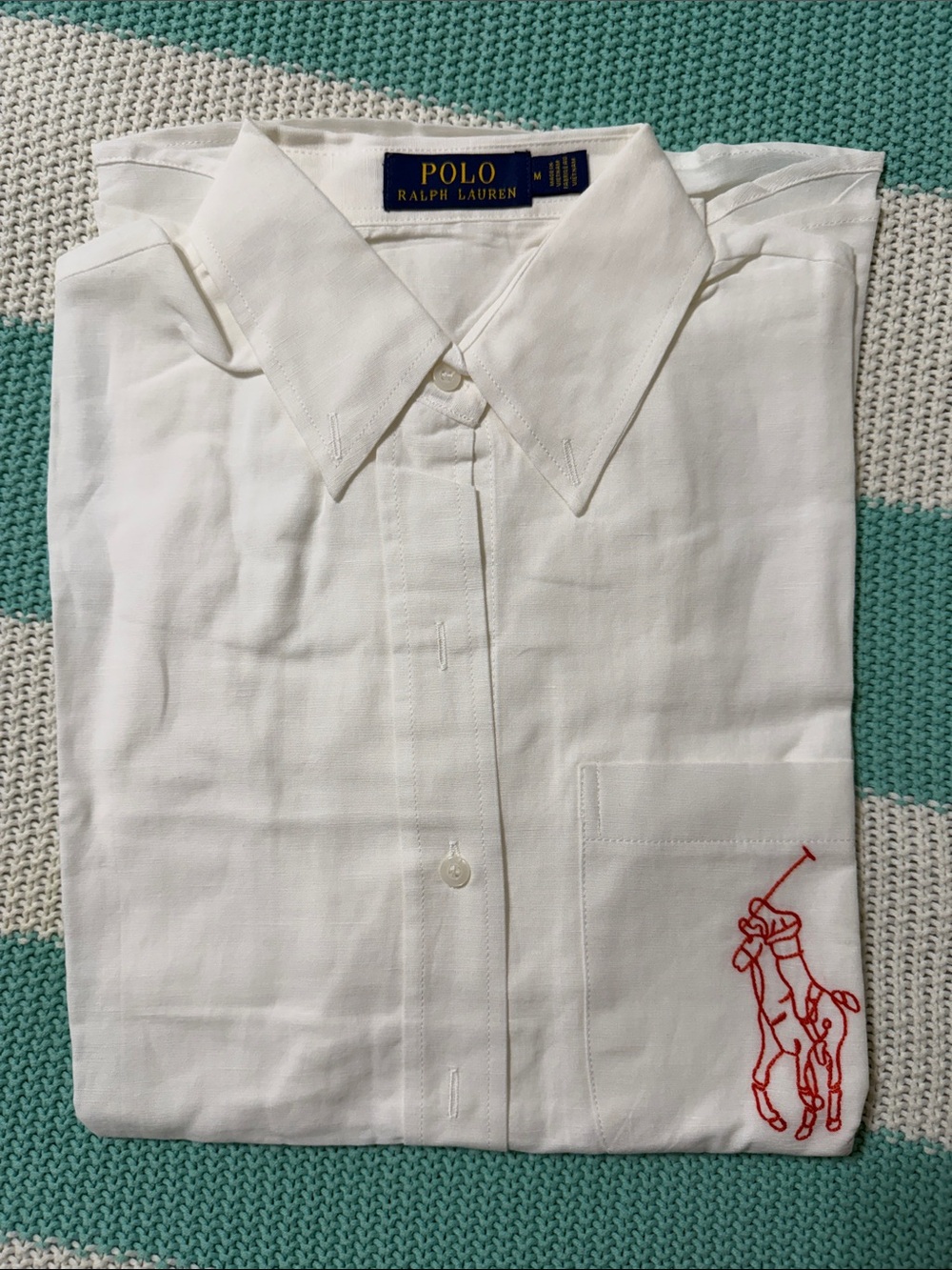 Polo by Ralph Lauren White Button-Down Shirt with Red Polo Player Embroidery - Picture 2 of 6